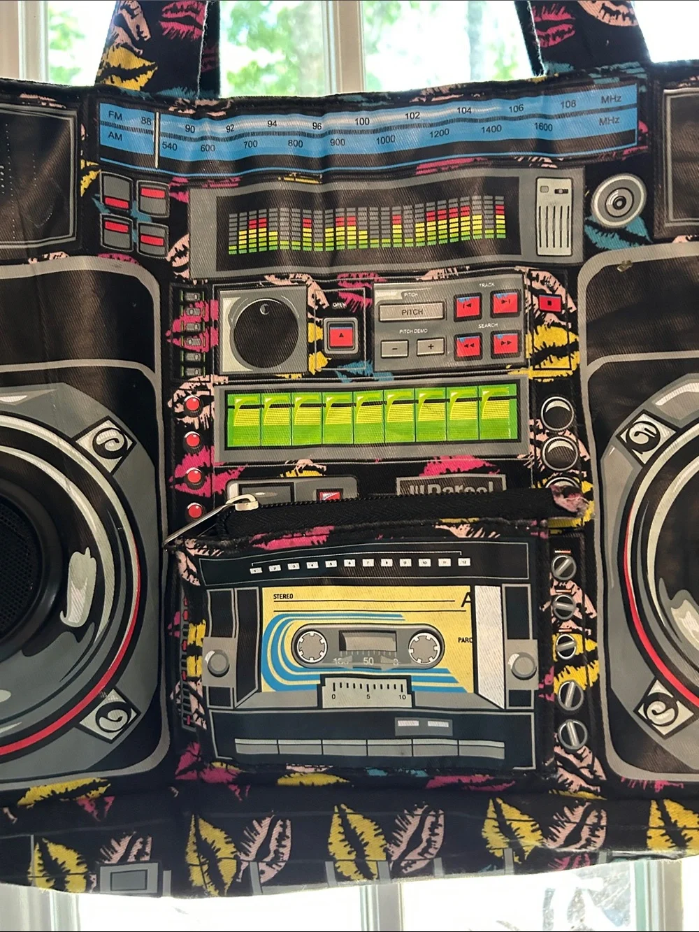 Vintage Y2K Black Retro Boombox Tote With Speakers